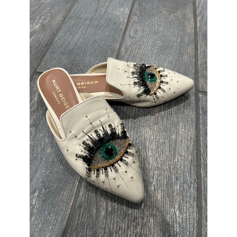 USED KURT GEIGER LONDON "OLIVE EYE" LEATHER MULES- 6.5